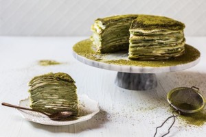 Matcha Pancakes with vanilla custard cream