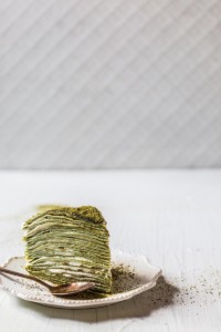 Slice of Matcha Mille Crepe Cake