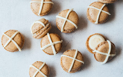 Hot Cross Bun Macarons with White Chocolate Ganache